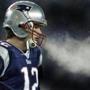 Foxboro, MA 12/04/2005: Patriots quarterback Tom Brady exhales into the very cold night air in Foxboro during New England's 16-3 victory over the New York Jets at Gillette Stadium. (Globe Staff Photo/Jim Davis) section:sports Library Tag 12052005 Sports